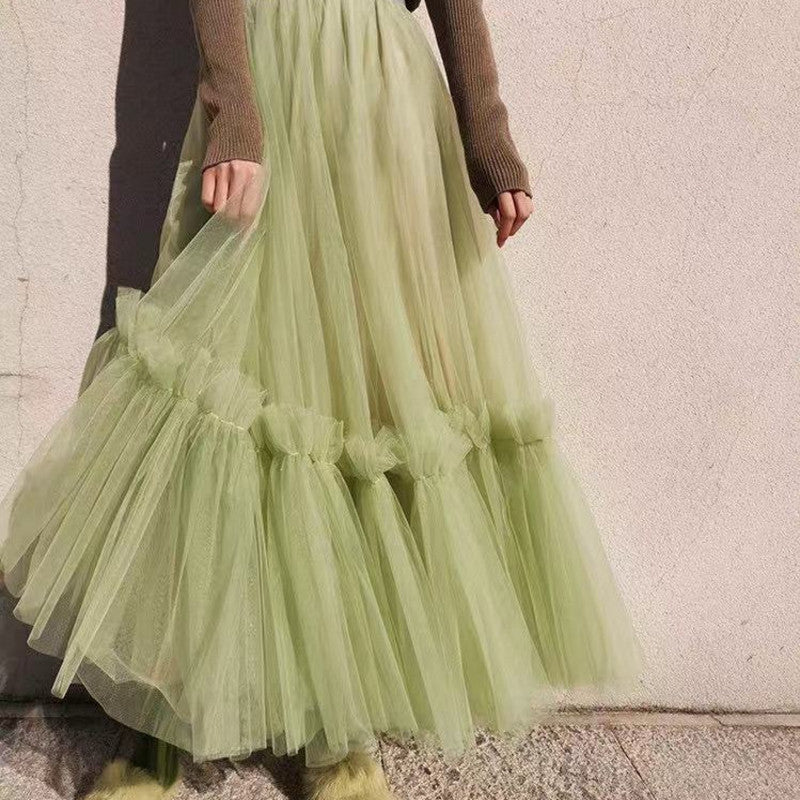 Mesh Women's High Waist Midi A- Line Skirt