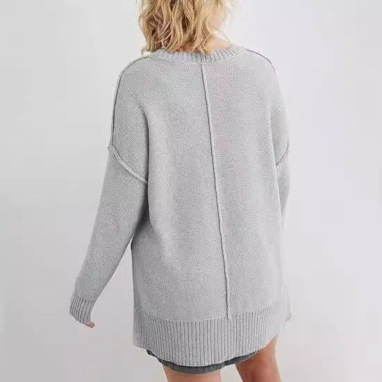 Women's Sweater Round Neck Side Slit Pullover