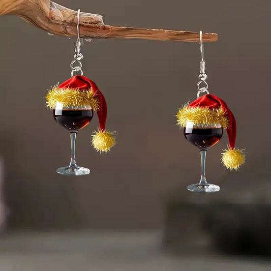 Christmas Hat Wine Glass Acrylic Earrings