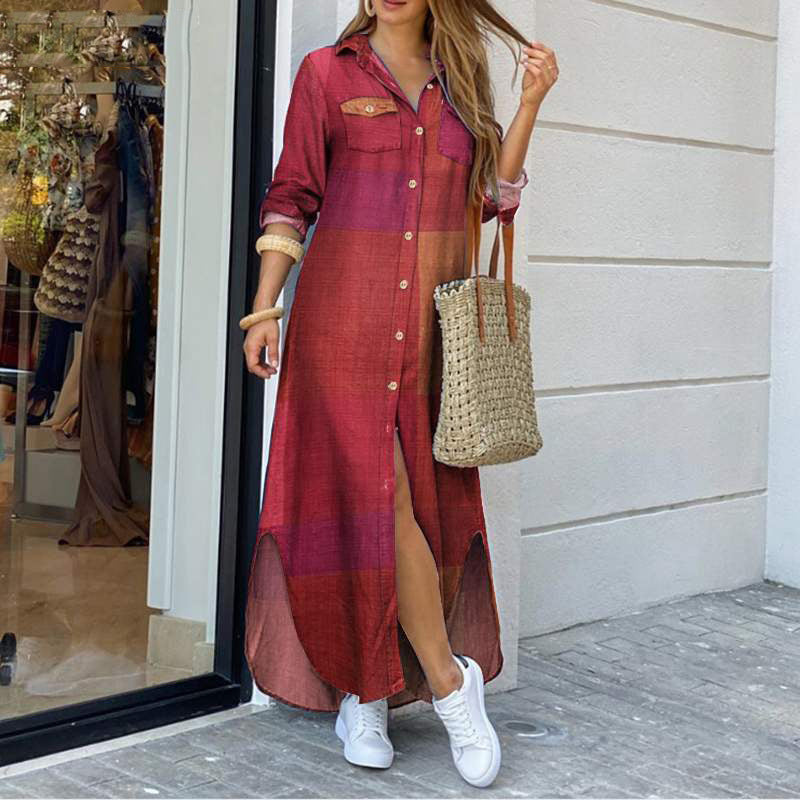 New Fashion Long Sleeve Shirt Dress Long Dress