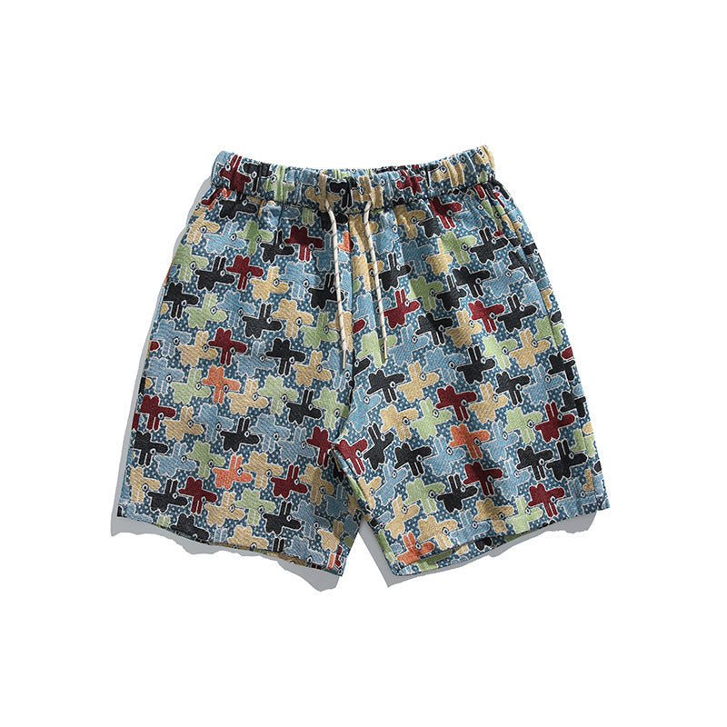 Loose American Retro Floral Shorts Men