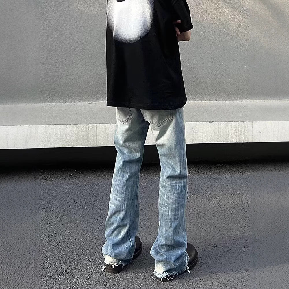 Washed Light Blue Ripped Jeans For Men