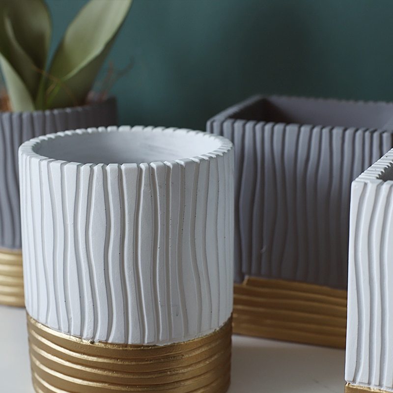 Nordic style senior grey striped succulent potted plant