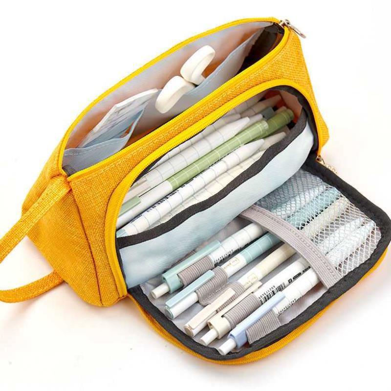 Multifunctional Large-capacity Cosmetic Bag Candy Color Cotton Linen Korean Simple Pencil Bag