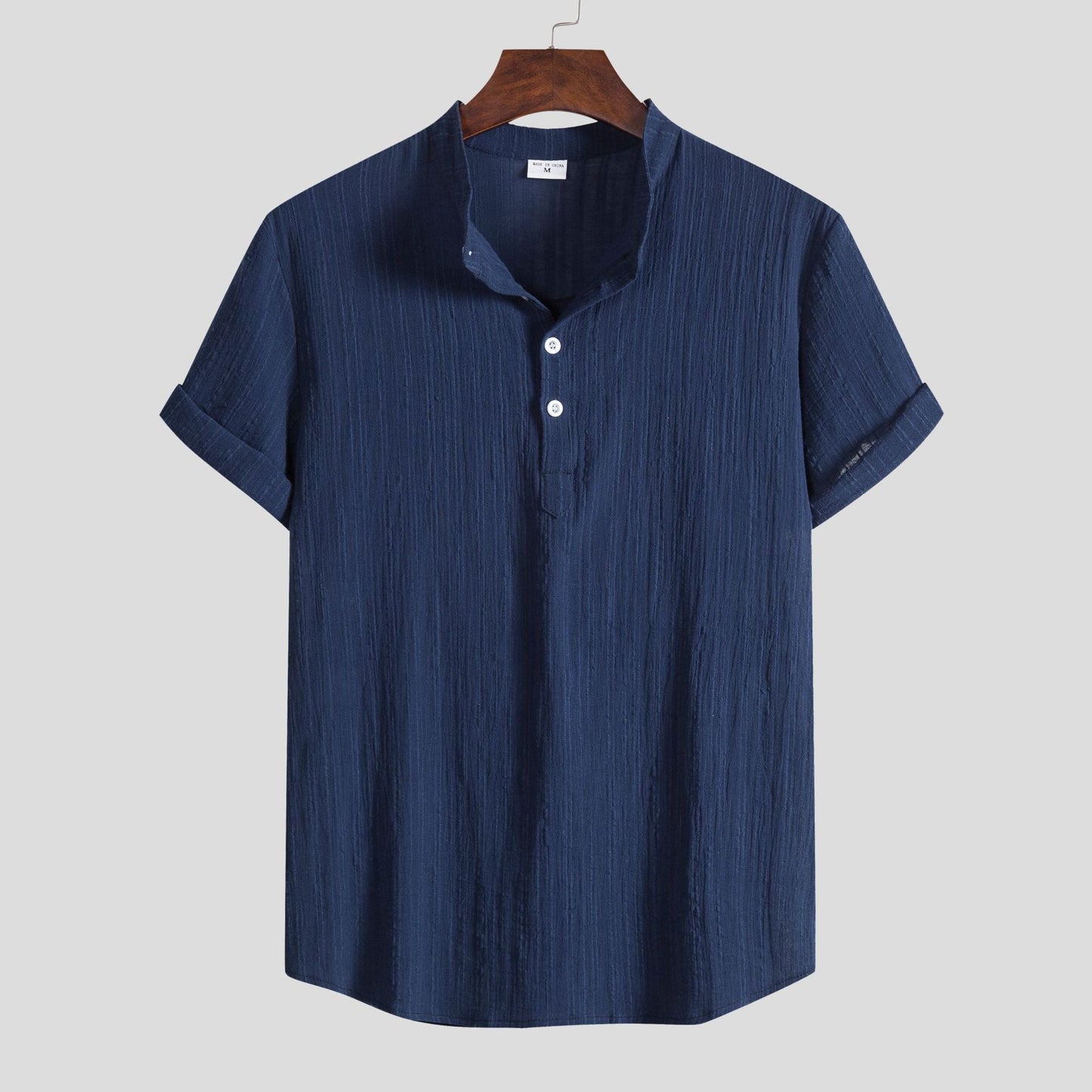 Men's Cotton Linen Shirt Stand Collar