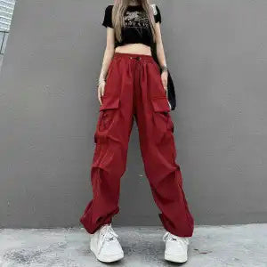 High Street Hip Hop Hiphop Overalls Women's American Retro INS Dopamine Wide-leg Slacks