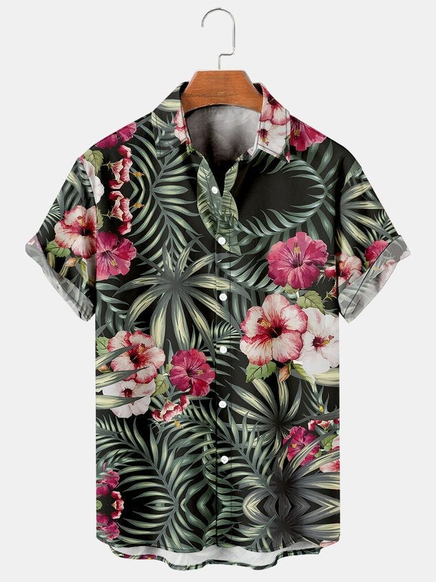 Summer Flower Pattern Seaside Men's Clothing Print Shirt