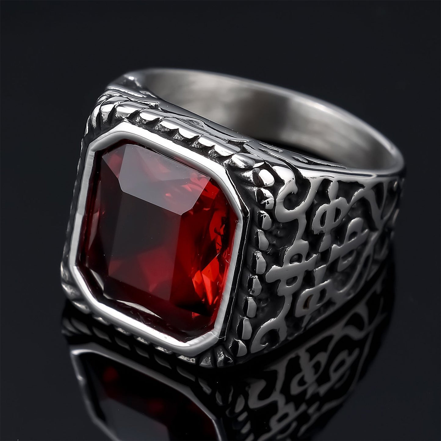Stylish And Unique Vintage Rune Gemstone Stainless Steel Polished Ring