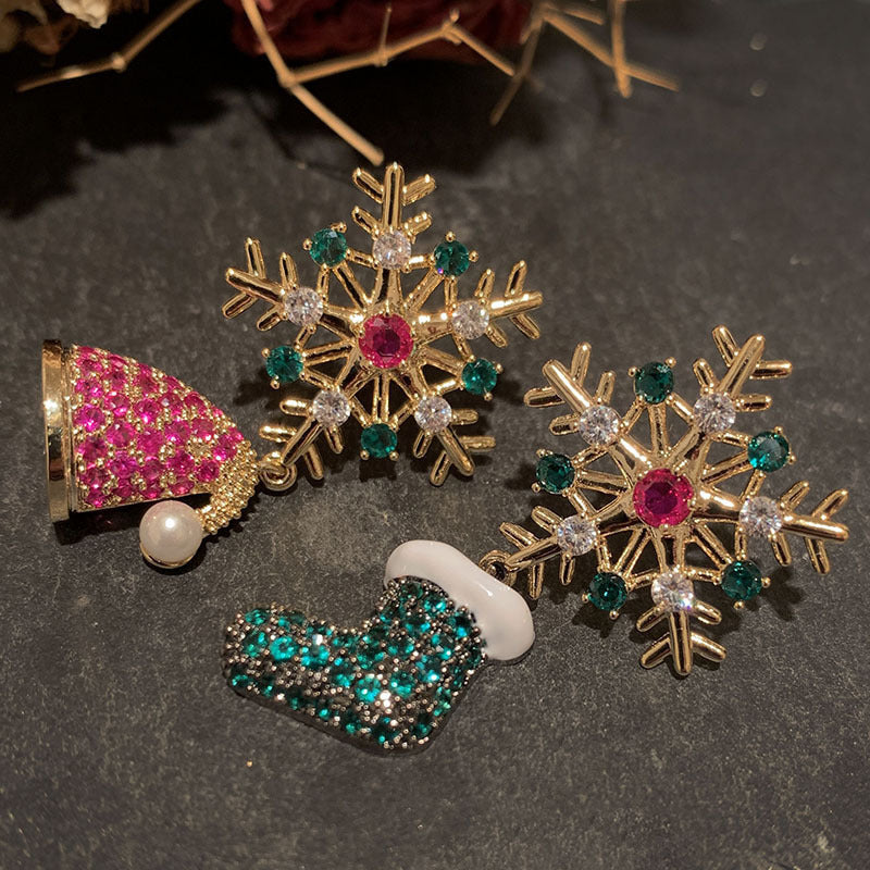 Christmas Snowflake Asymmetric Stud Earrings Christmas Hat Boot Earrings