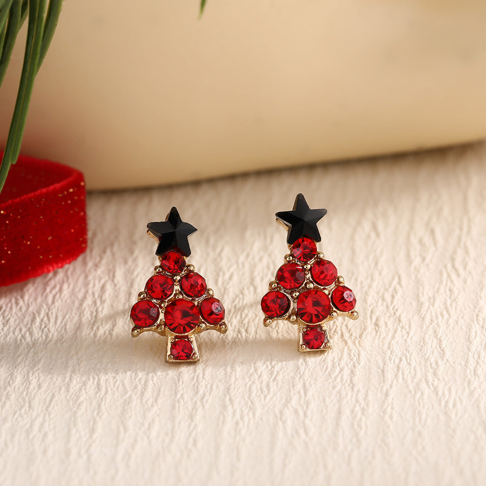 Christmas Fashion Elk Christmas Tree Snowflake Diamond Personalized Three-dimensional Cartoon Earrings