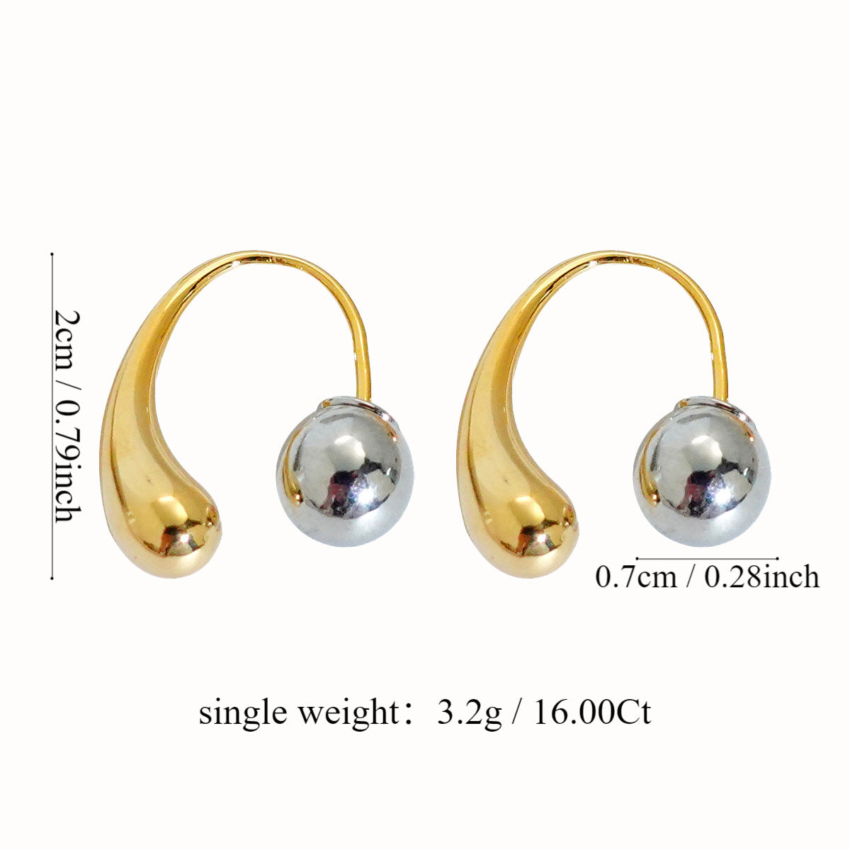 Unique Punk Style Contrast Color Metal Beads Gilded Ear Studs
