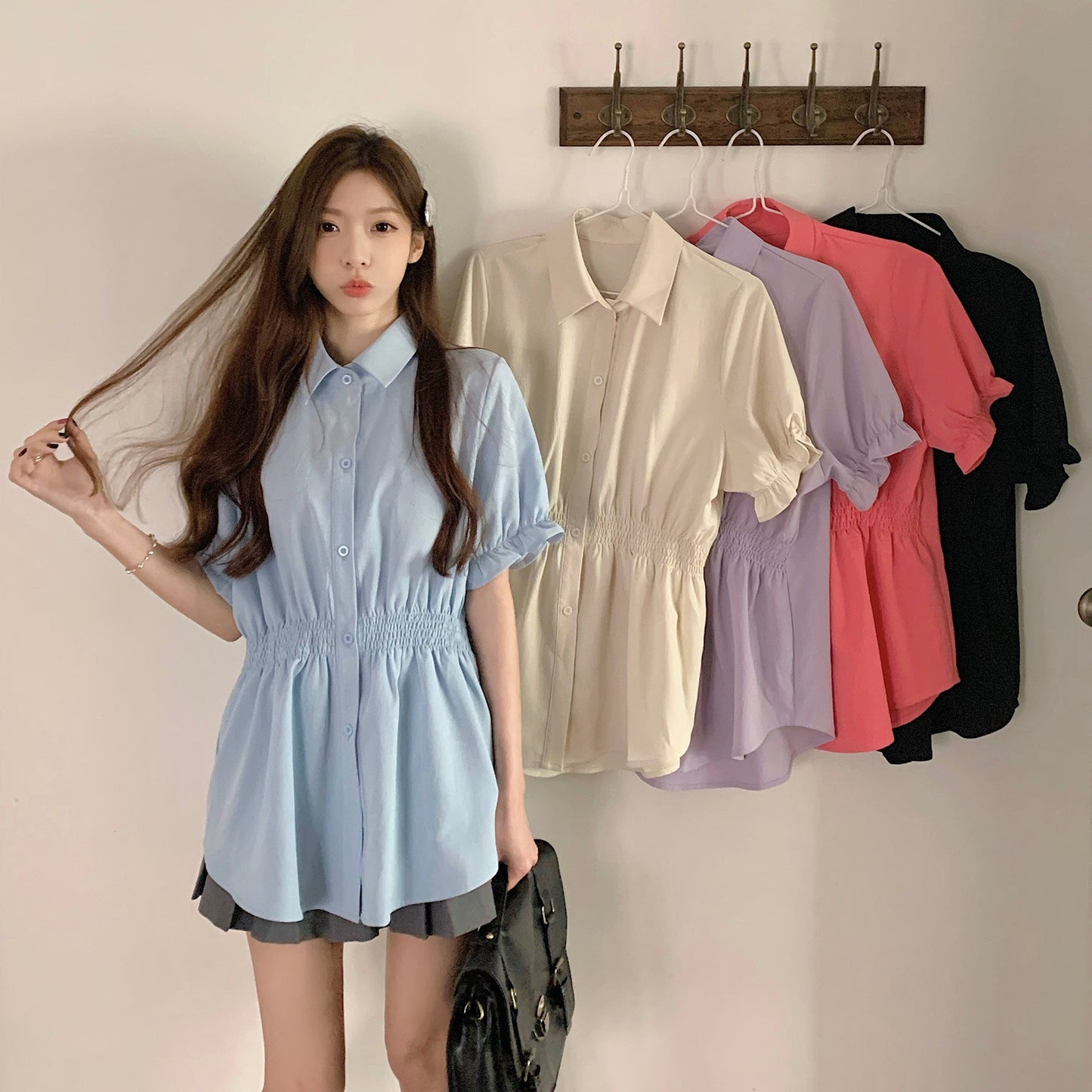 New Korean Style Fashion Waist-controlled Belly Covering Western Style Shirt Women