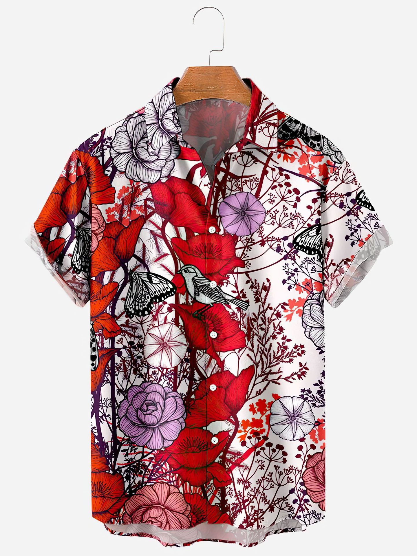 Summer Flower Pattern Seaside Men's Clothing Print Shirt