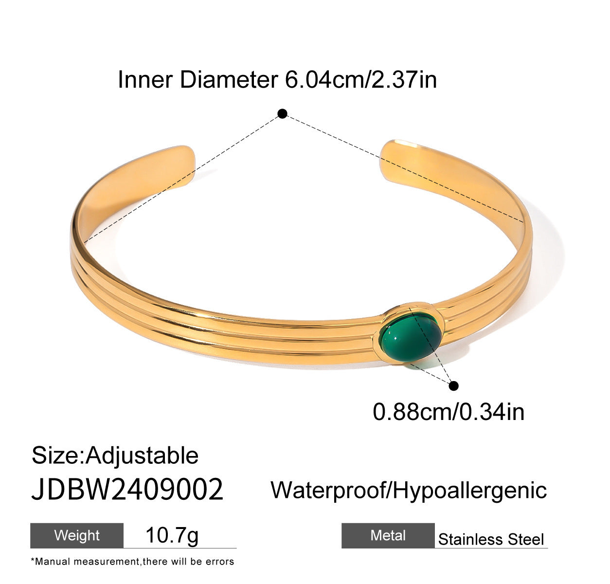 Stainless Steel Green Agate Thread Bracelet Fashion