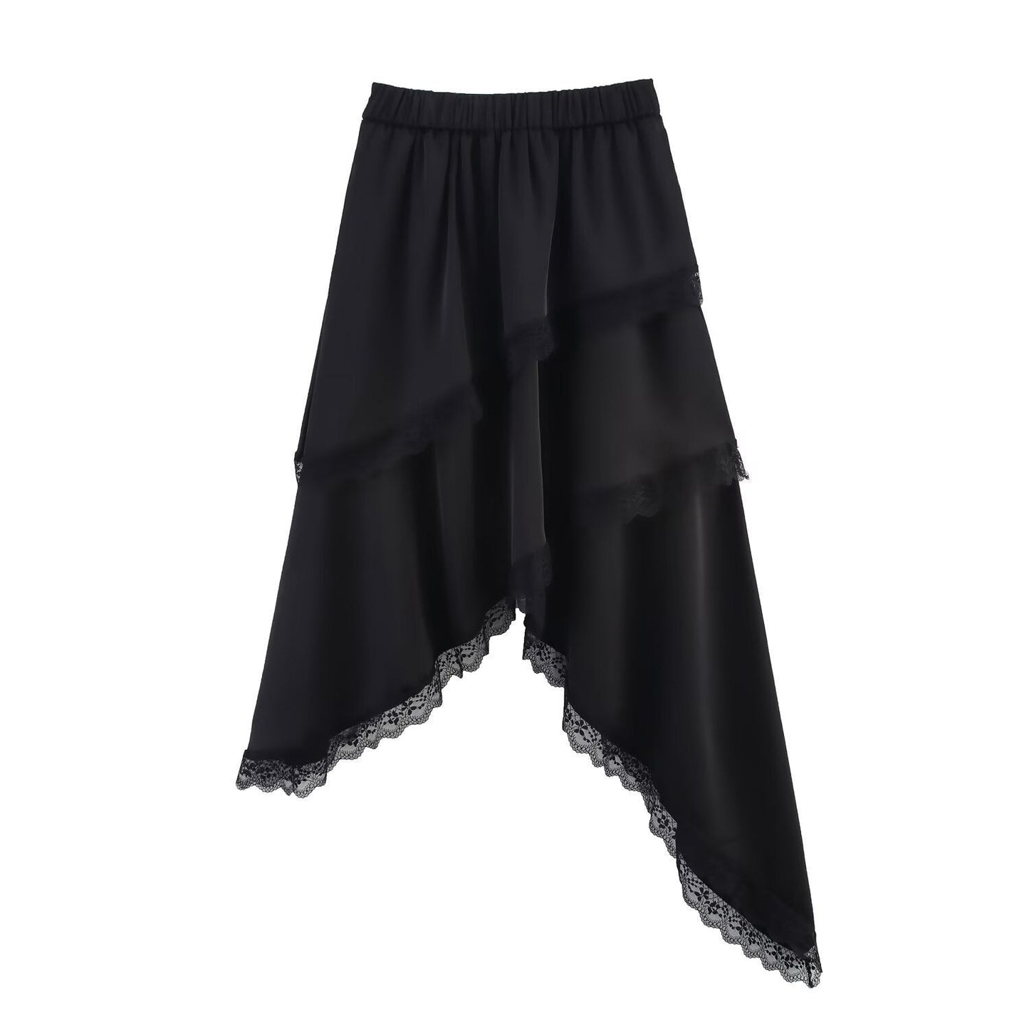 Spring And Summer Solid Color Multi-layer Irregular Lace Edge Tiered Skirt