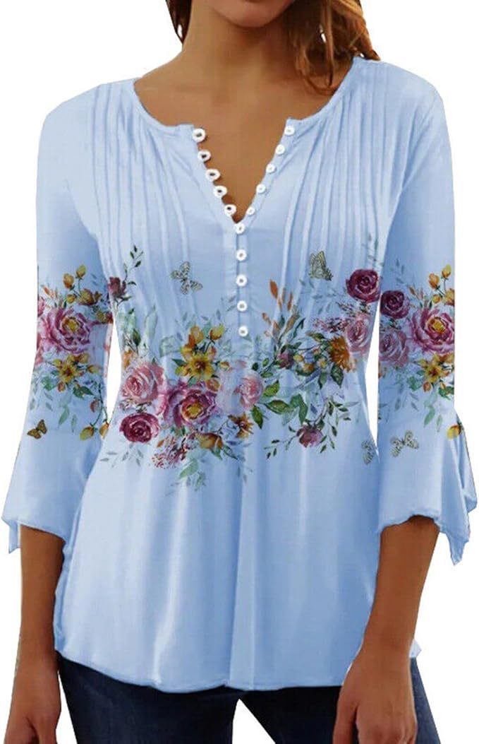 Women's Single-breasted Fashion V-neck Half-sleeve Top