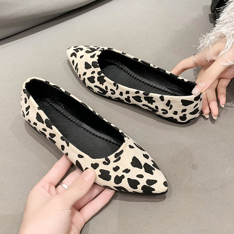 Fashion Flat Pointed Toe Shoes Leopard Print Women Flat Pumps