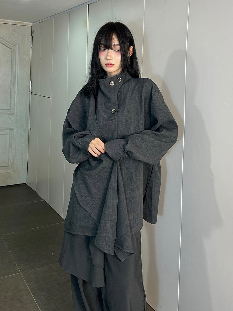 Autumn High-grade French Stand Collar Shirt Women's Half Turtleneck Ribbon Scarf