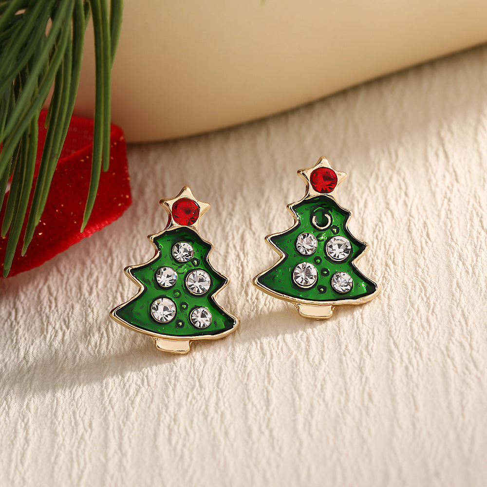 Christmas Fashion Elk Christmas Tree Snowflake Diamond Personalized Three-dimensional Cartoon Earrings