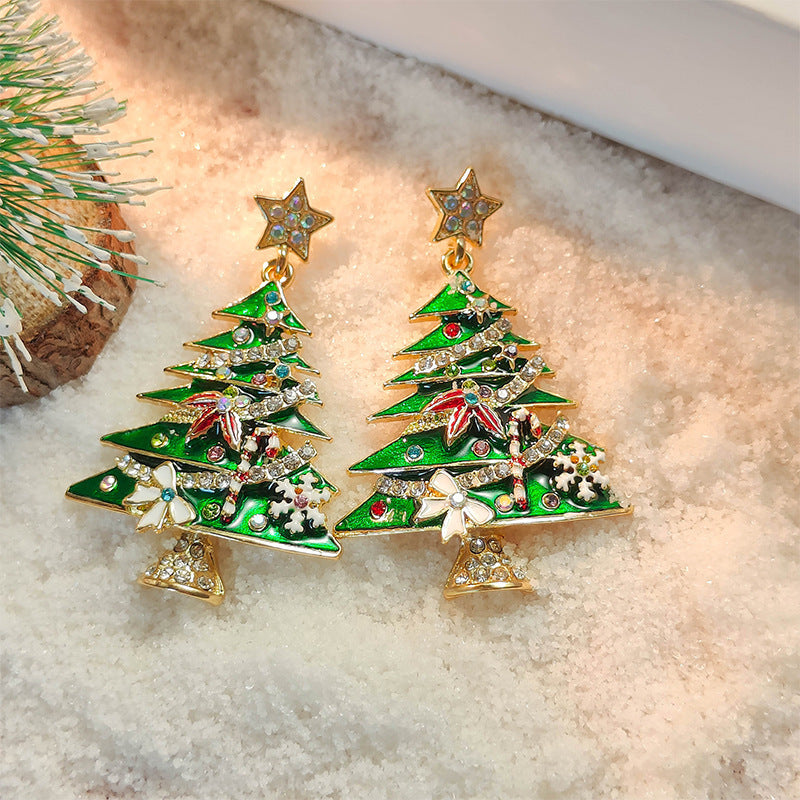 Diamond Christmas Tree Brooch Female Creative Christmas Tree Earrings