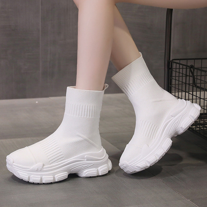 Platform Knitted Sports Casual Shoes And Boots