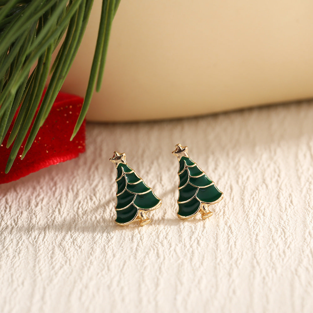 Christmas Fashion Elk Christmas Tree Snowflake Diamond Personalized Three-dimensional Cartoon Earrings