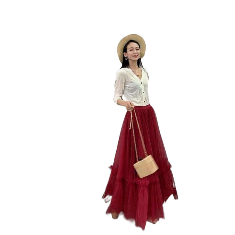 Mesh Women's High Waist Midi A- Line Skirt