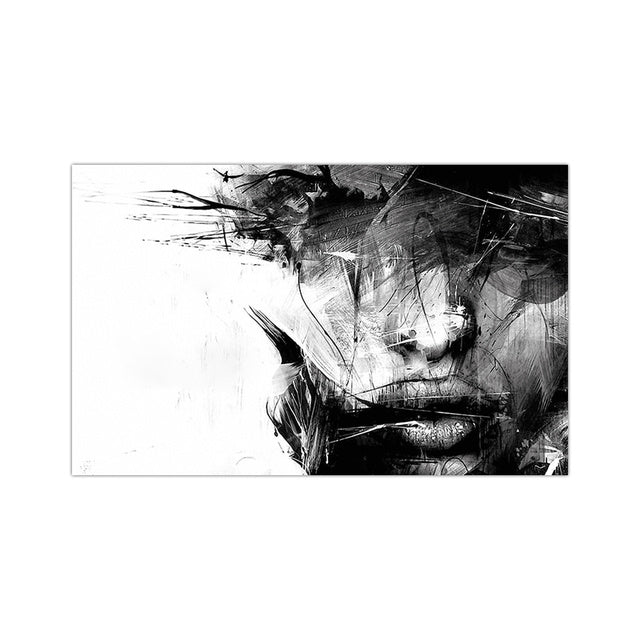 Abstract Face Black And White Line Art Drawing Poster