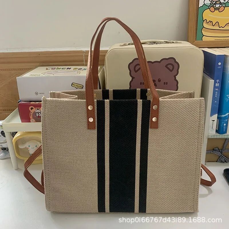 Women's Portable Briefcase Professional Commute Striped Minimalist Shoulder Bag