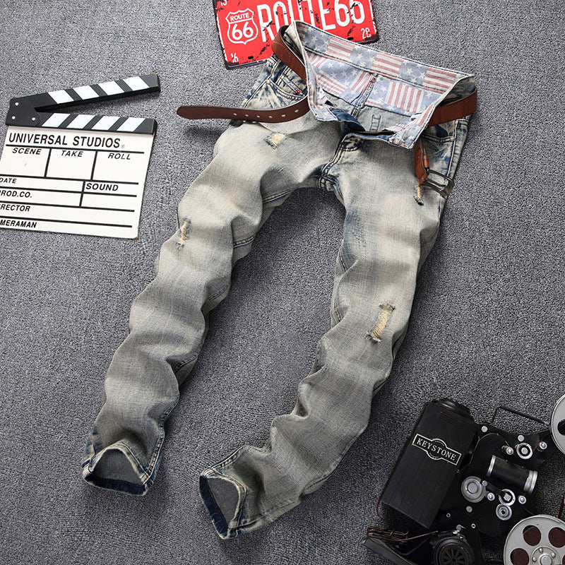 Ripped Jeans Men's Straight Slim Fit