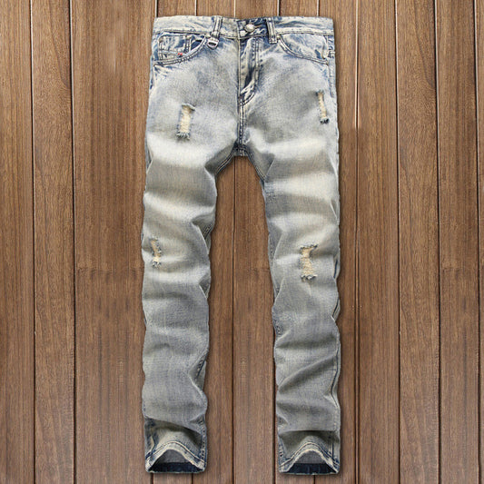 Ripped Jeans Men's Straight Slim Fit