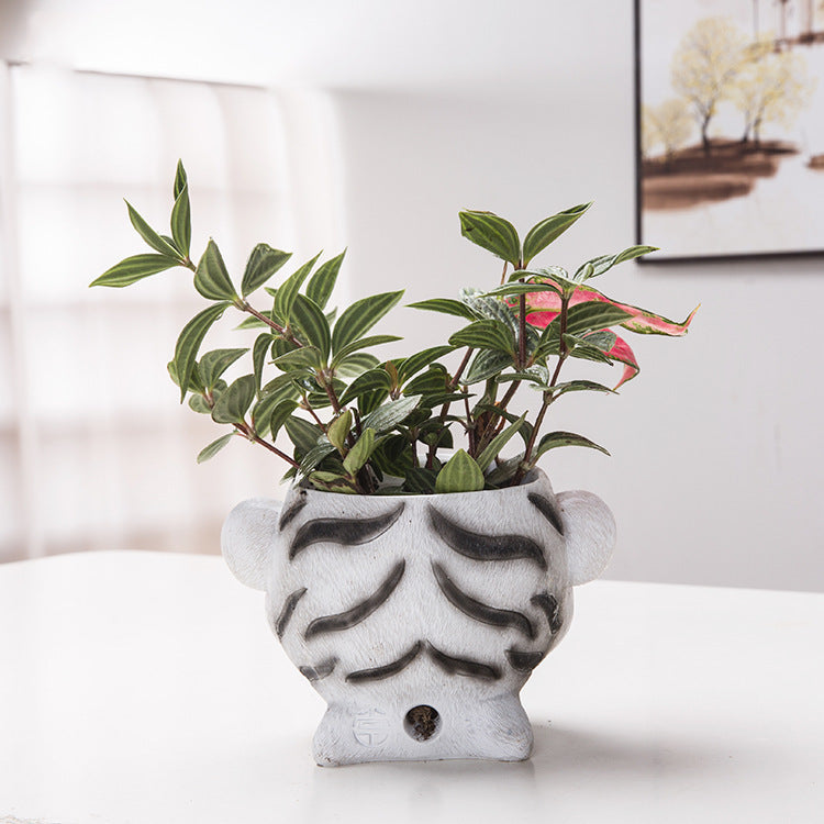 Chinese Style Flower Pot Resin Succulent Potted Green Plants Simple