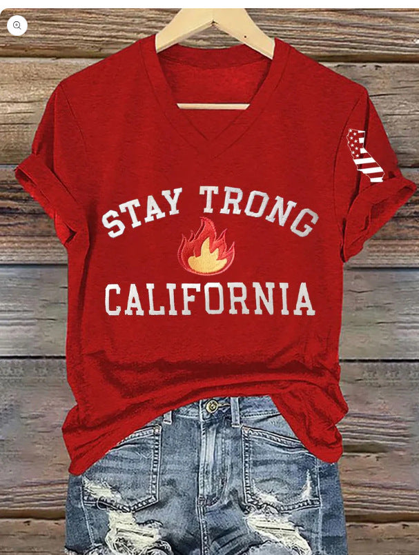 Women's V-neck Polyester T-shirt