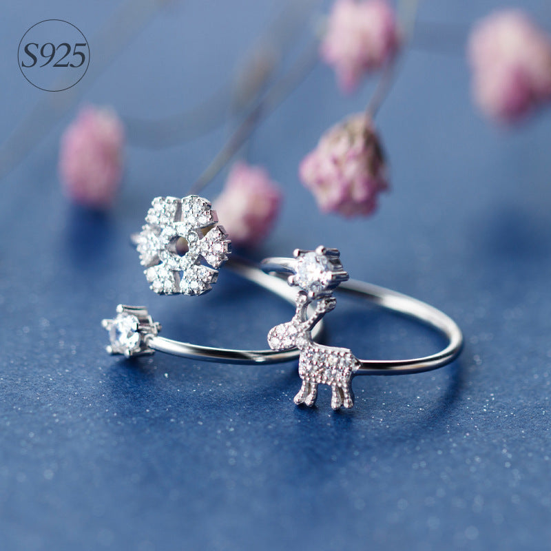 Sterling Silver Ring With Diamond Elk Christmas Full Diamond