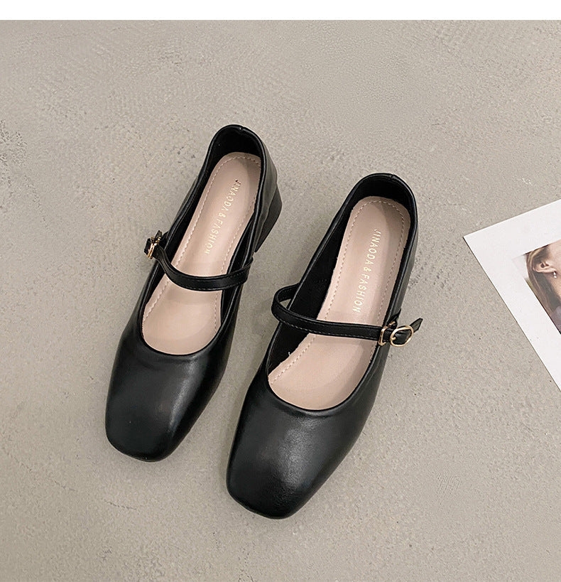 Retro Versatile Square Toe Shallow Cut Single Shoe