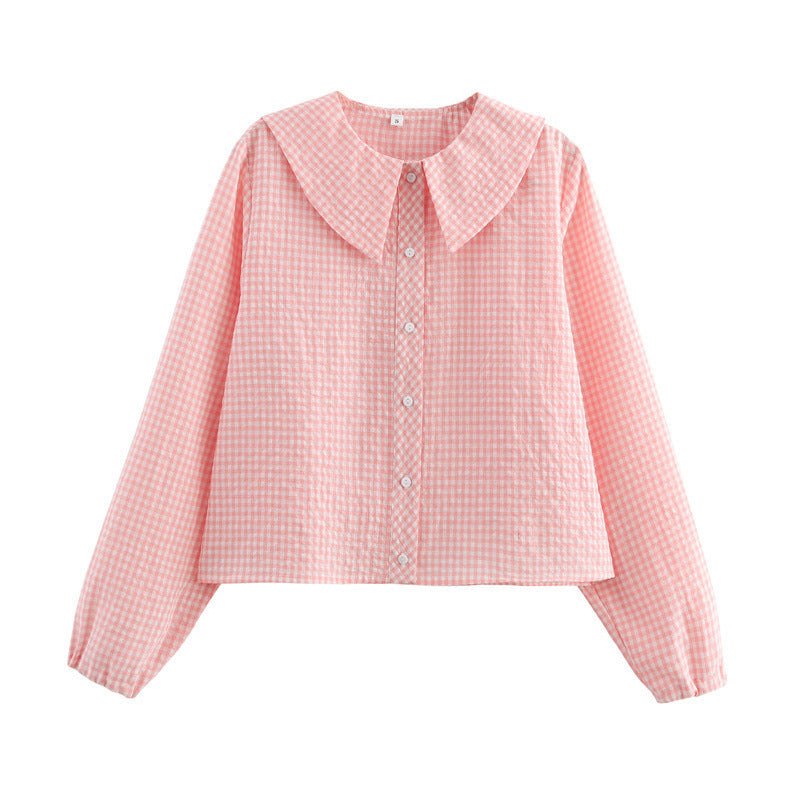 European And American Style Fashion Small Round Lapel Plaid Shirt