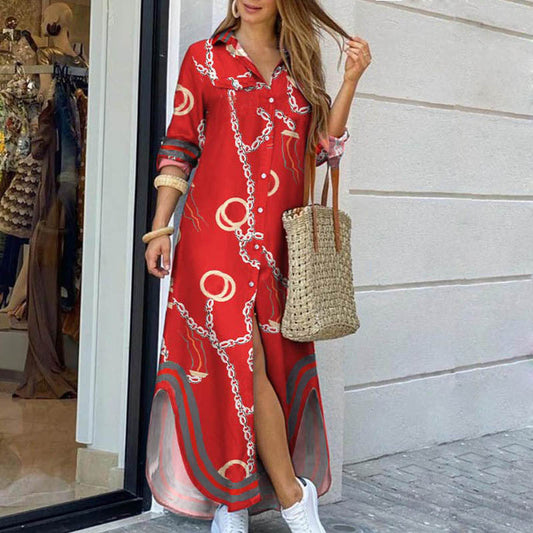 New Fashion Long Sleeve Shirt Dress Long Dress
