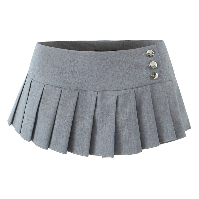 Retro Low Waist Sexy Navel Pleated A- Line Anti-exposure Skirt