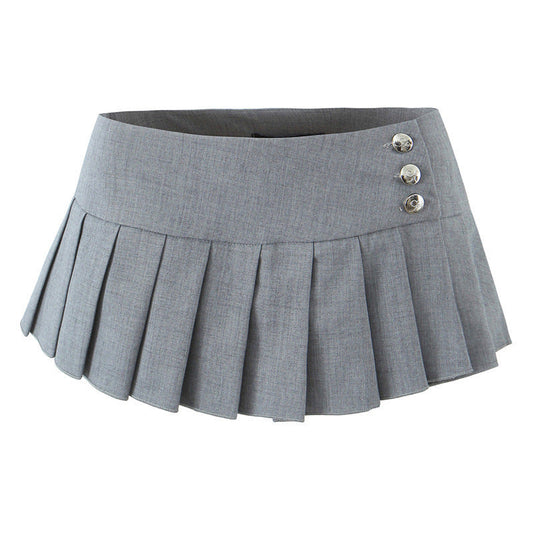 Retro Low Waist Sexy Navel Pleated A- Line Anti-exposure Skirt