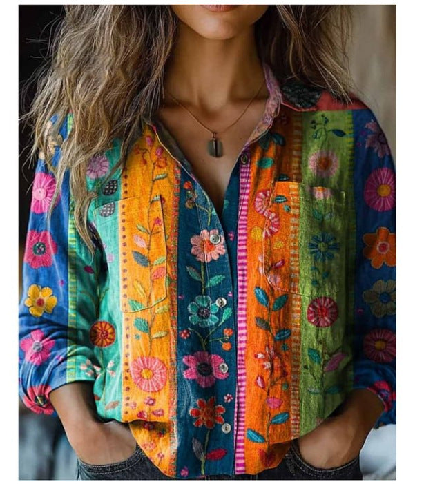 3D Printed Abstract Pattern Women's Long-sleeved Blouse