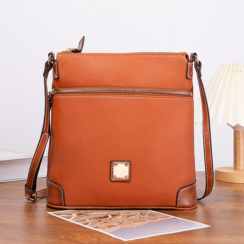 Vintage Lychee Grain Texture Crossbody Bag
