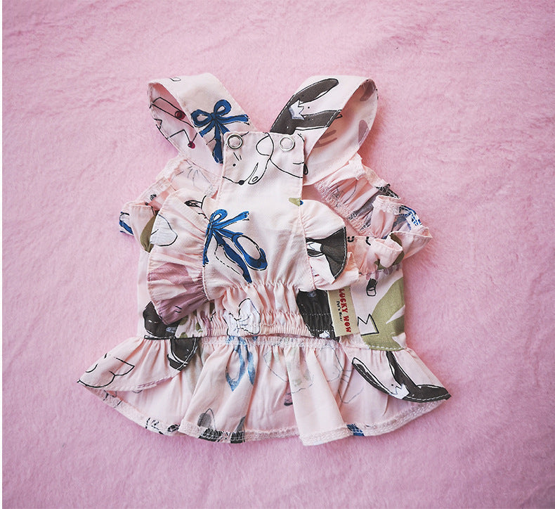 Pet Clothes Dress Cotton Cartoon Print Spring