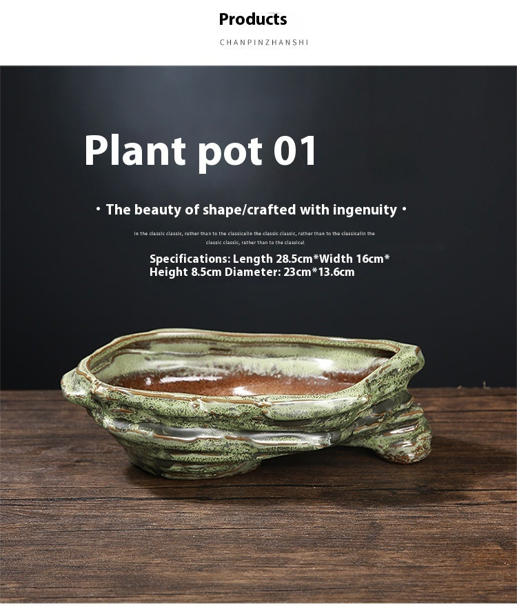 Ge Kiln Purple Sand Succulent Creative Green Plants Potted Ceramic Bonsai Flower Pot