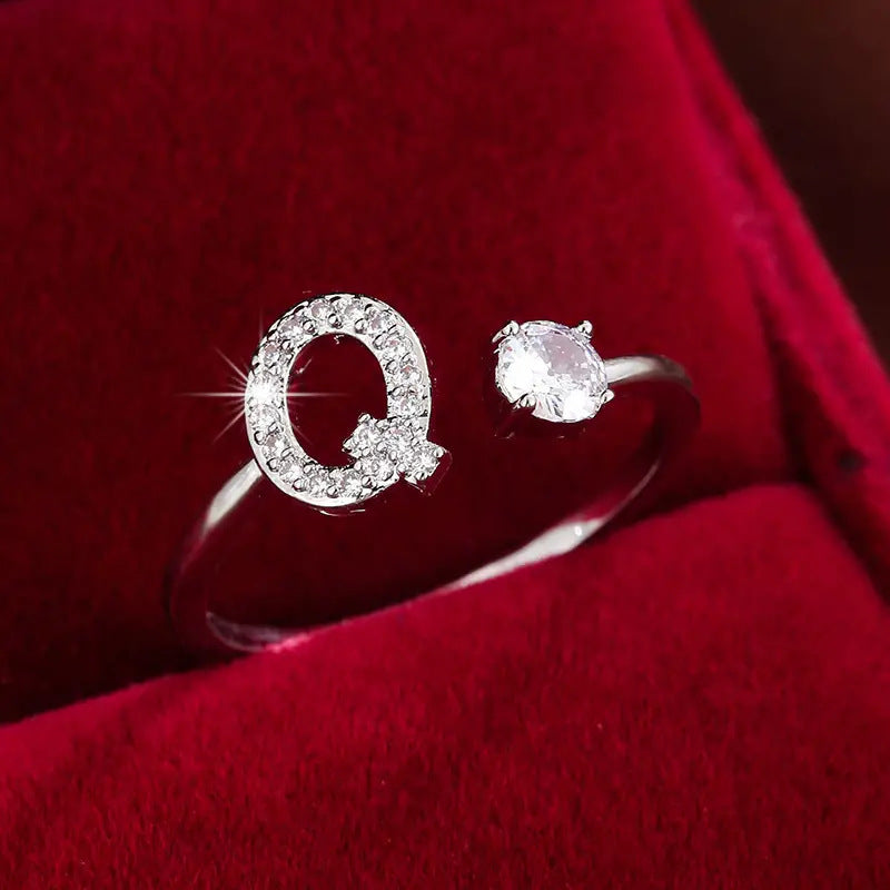 26 English Letters Micro Inlaid Zircon Fashion Women's Ring