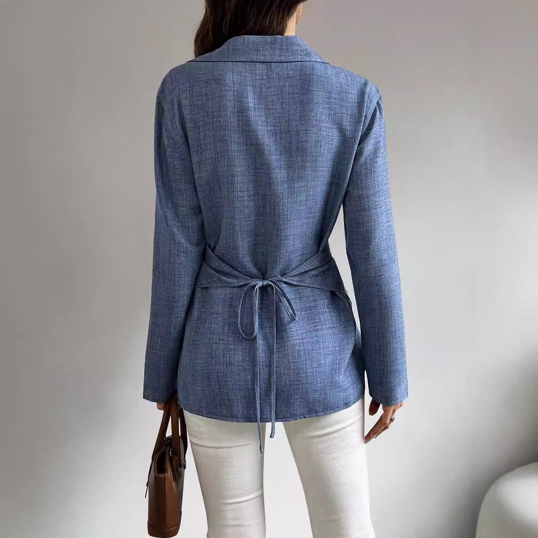 Women's Long-sleeved Cross-tied Pleated Shirt