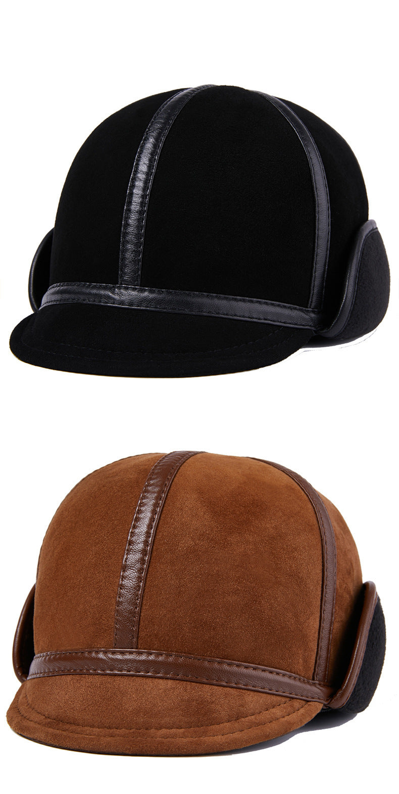 Casual Leather Men's Winter Sheepskin Velvet Thermal Outdoor Hat