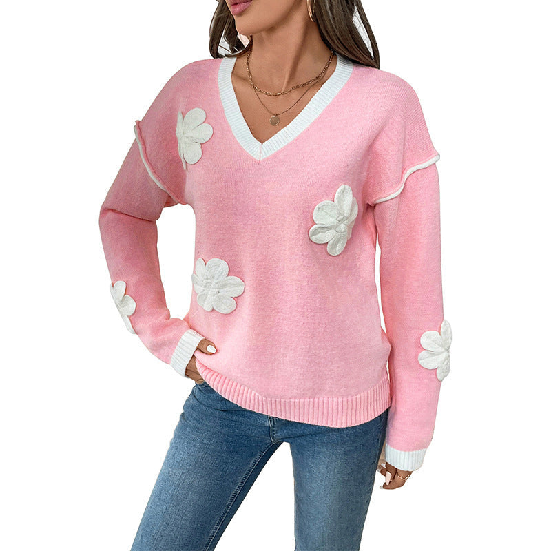 Women's Long-sleeved V-neck Sweater For Valentine's Day Clothing