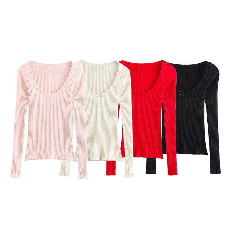 Women's Lace Bowknot Decoration Seamless Top