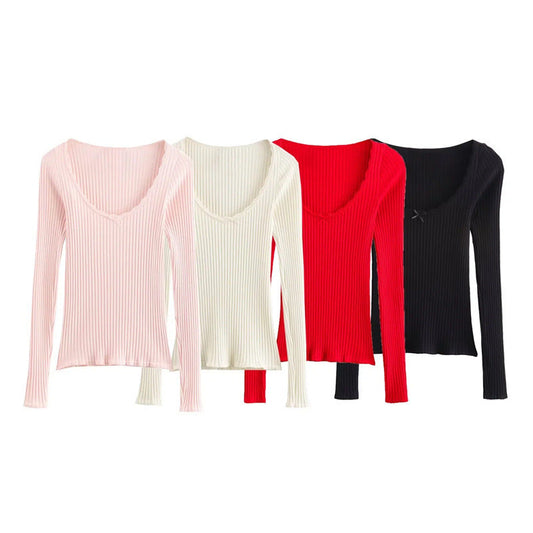 Women's Lace Bowknot Decoration Seamless Top