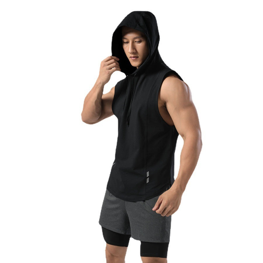 Adult Hooded Sleeveless T-shirt Men's Sports Casual Quick-drying